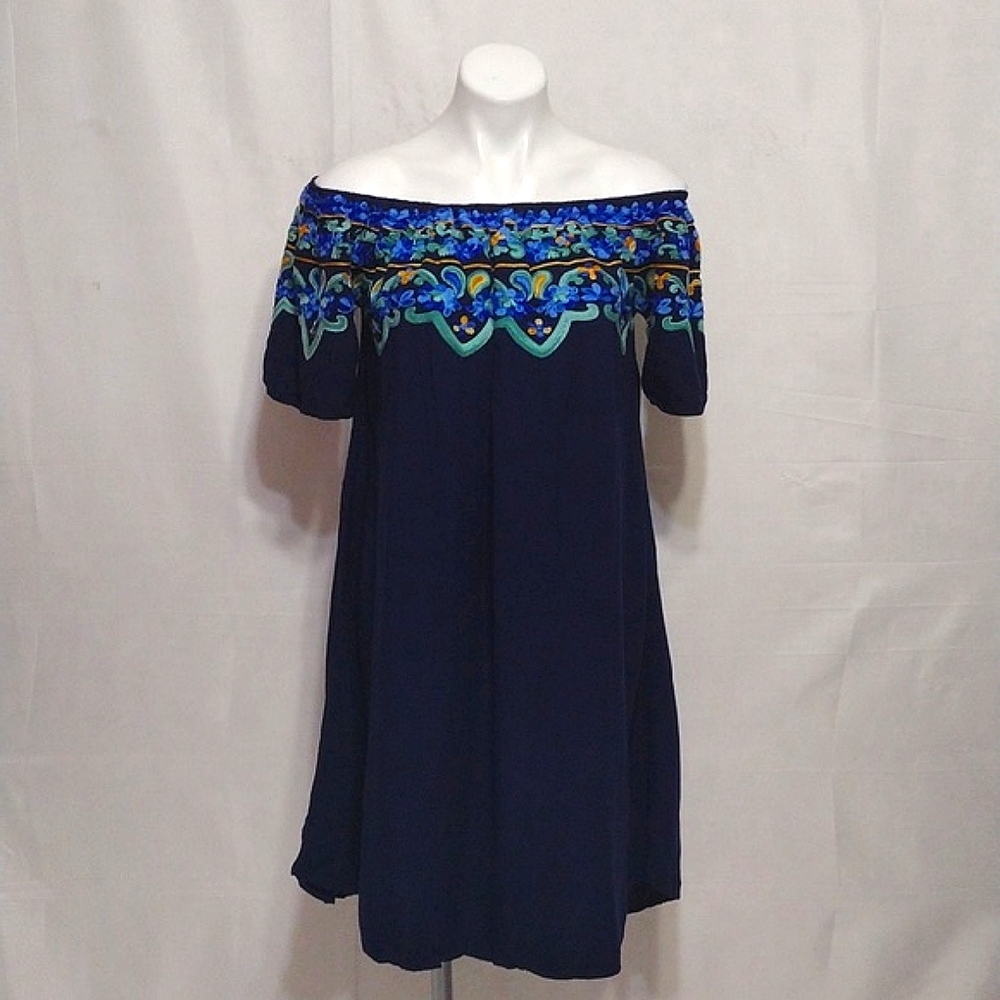 Women’s Floral Embroidered Off Shoulder Tunic Top XL Boho Flowy Peasant Blouse